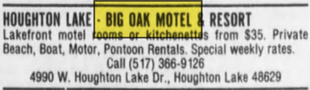Big Oak Motel - Sept 1991 Ad With Address